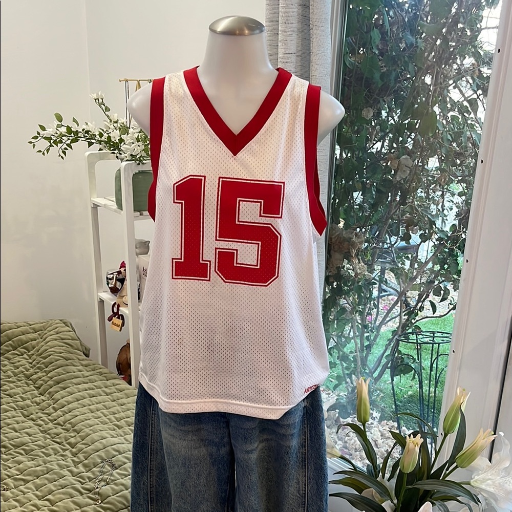 Aritzia Red and White Basketball Top